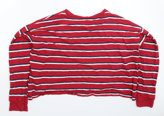 Hollister Womens Red Striped  Pullover Sweatshirt Size M  - Oversized