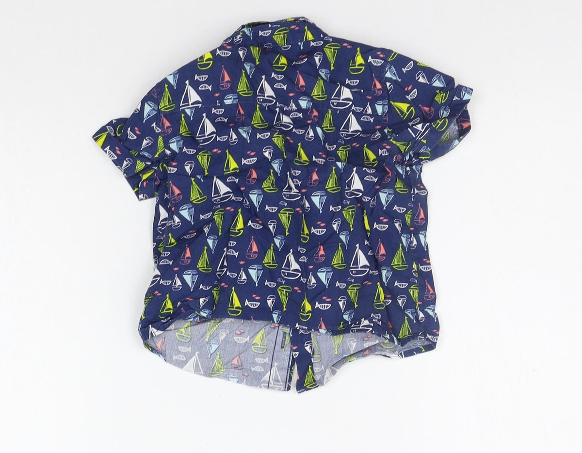 M&Co Boys Blue Geometric  Basic Button-Up Size 12-18 Months