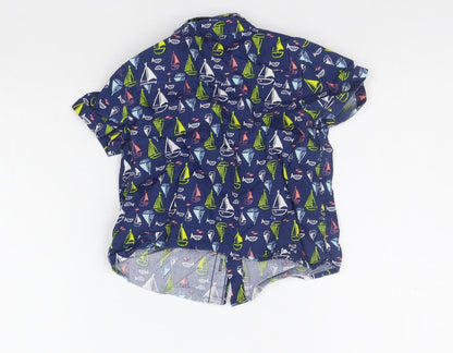 M&Co Boys Blue Geometric  Basic Button-Up Size 12-18 Months