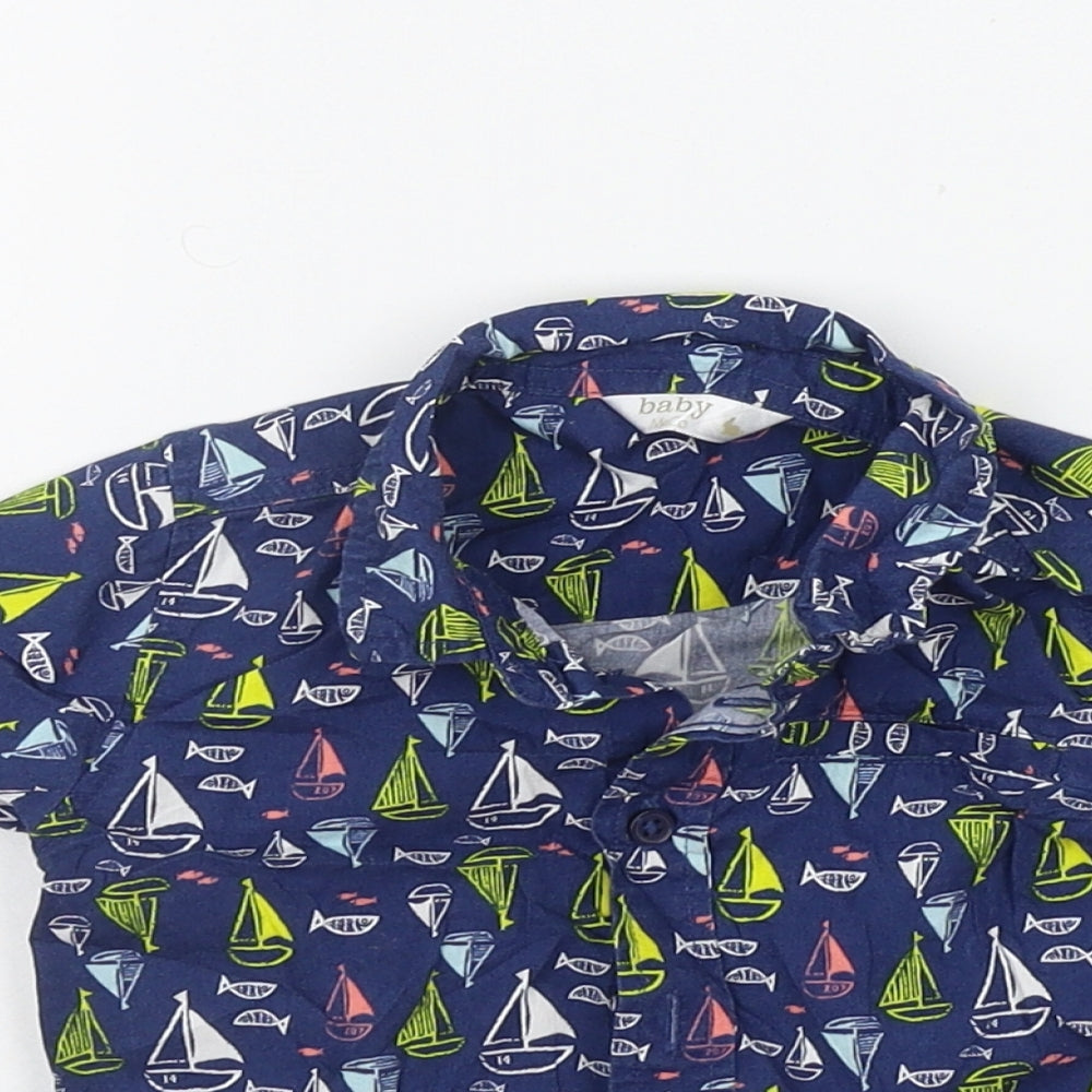 M&Co Boys Blue Geometric  Basic Button-Up Size 12-18 Months