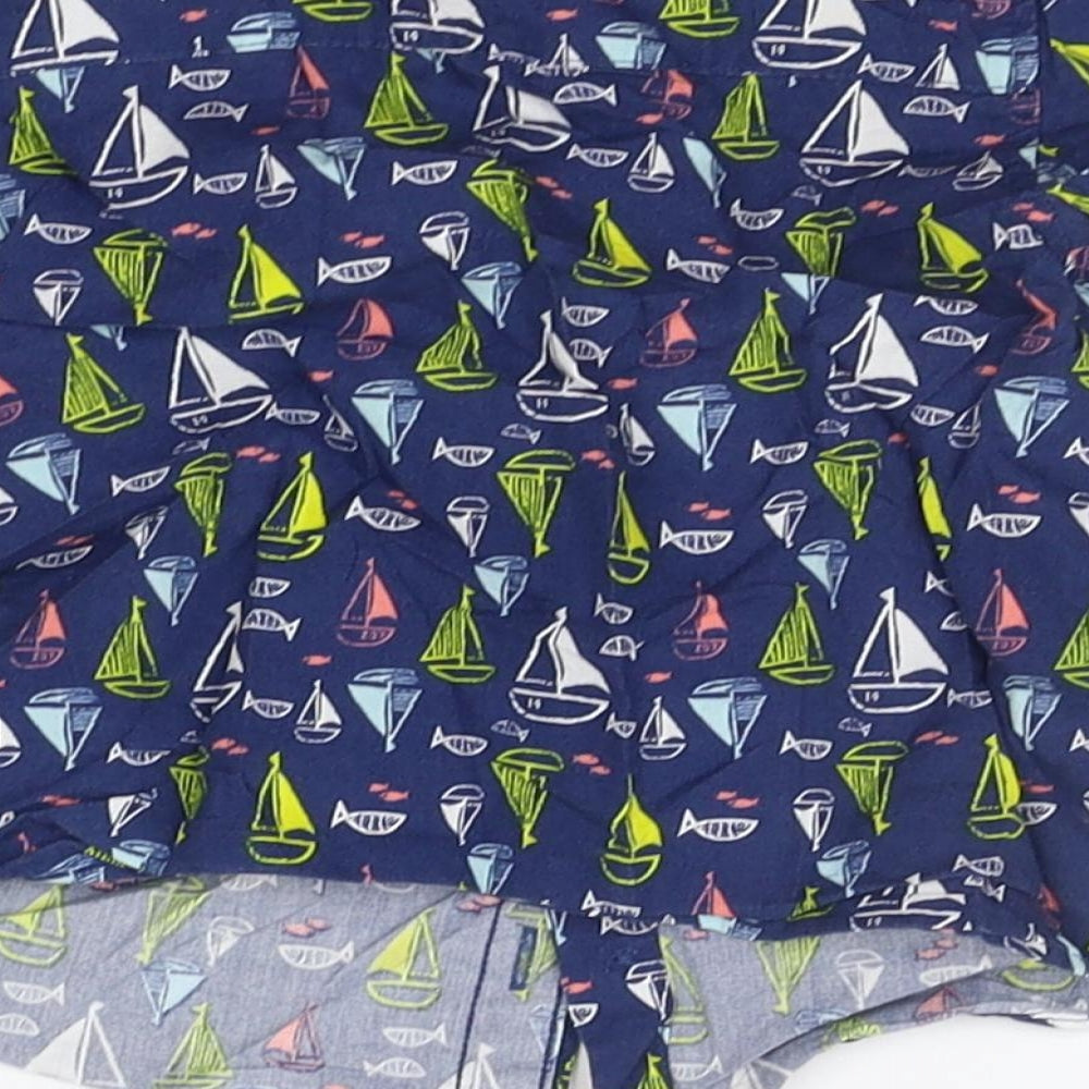 M&Co Boys Blue Geometric  Basic Button-Up Size 12-18 Months