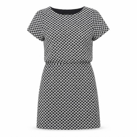 Front view of Atmosphere women’s black geometric a-line, size UK 6
