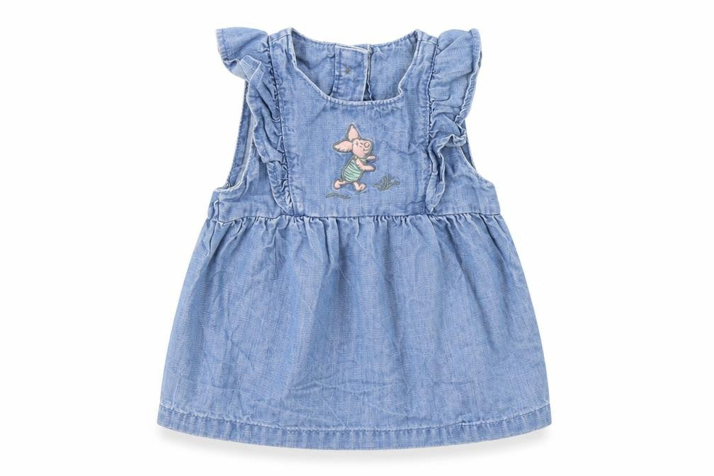 Front view of Marks & Spencer girls’ blue denim basic tank, size 3-6, months - winnie the pooh