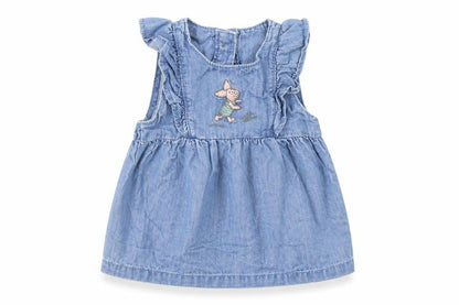 Front view of Marks & Spencer girls’ blue denim basic tank, size 3-6, months - winnie the pooh