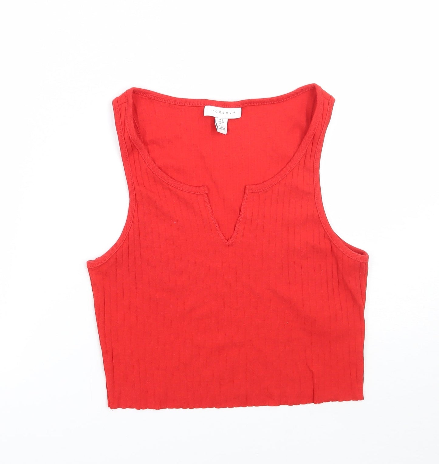 Womens UK Size 6 Topshop Red Basic T-Shirt