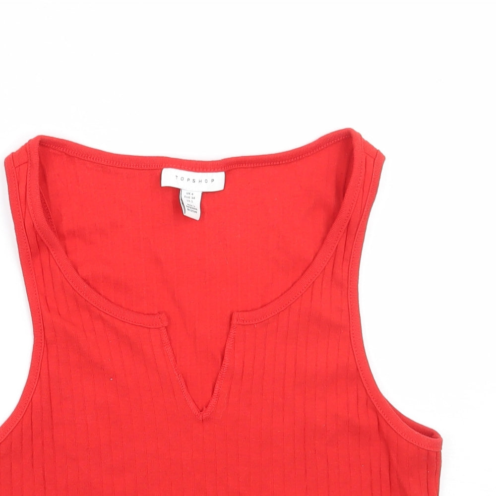 Womens UK Size 6 Topshop Red Basic T-Shirt