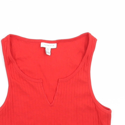 Womens UK Size 6 Topshop Red Basic T-Shirt