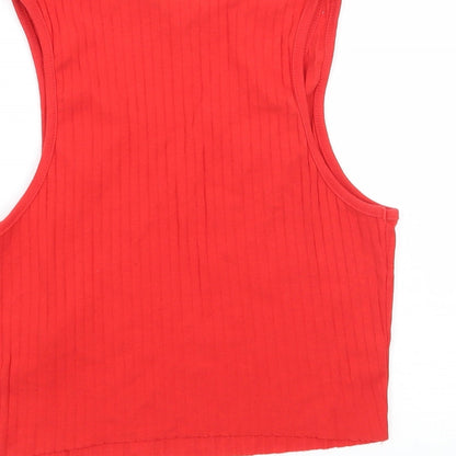Womens UK Size 6 Topshop Red Basic T-Shirt