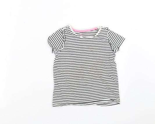 TU Girls Black Striped  Basic T-Shirt Size 5-6 Years