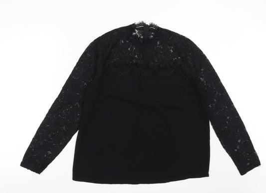 Papaya Womens Black Floral  Basic Blouse Size 14  - floral lace detail