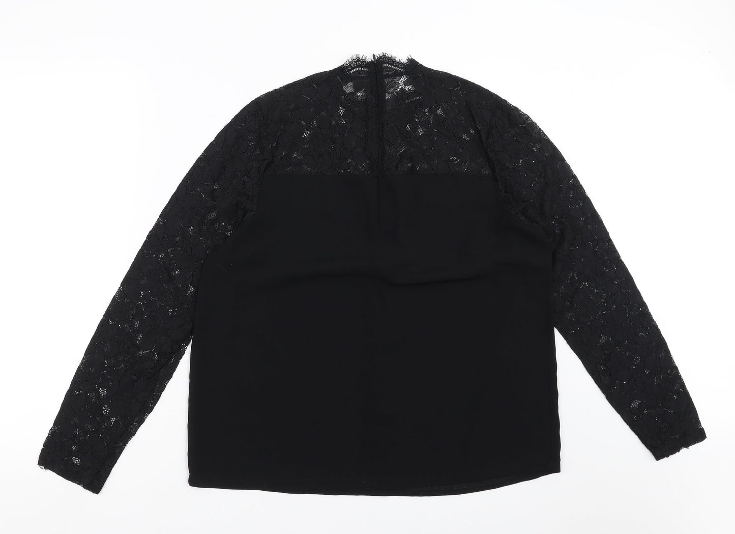 Papaya Womens Black Floral  Basic Blouse Size 14  - floral lace detail