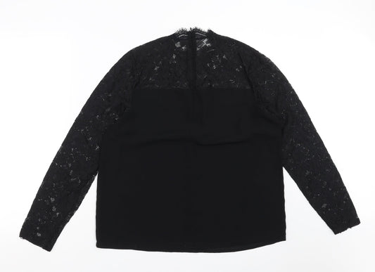Papaya Womens Black Floral  Basic Blouse Size 14  - floral lace detail