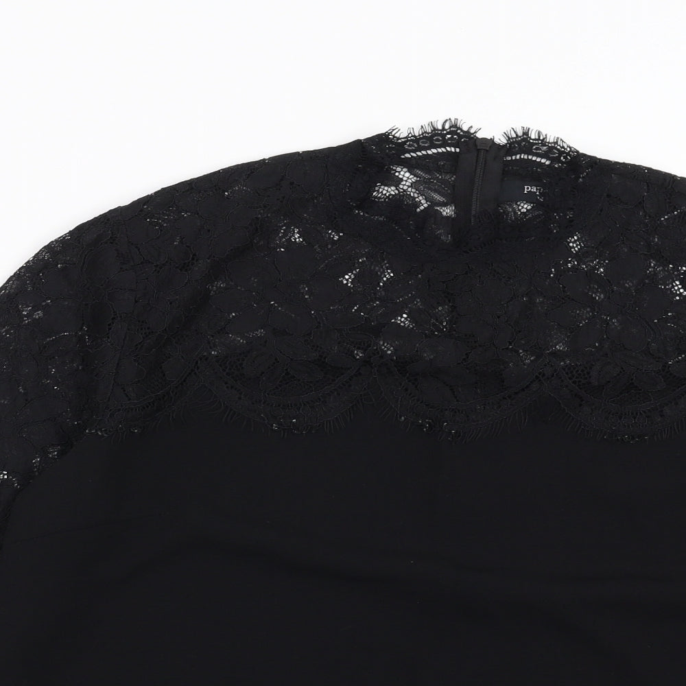 Papaya Womens Black Floral  Basic Blouse Size 14  - floral lace detail