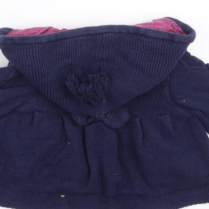 Monsoon Girls Blue  Knit Cardigan Jumper Size 3-6 Months  - hooded