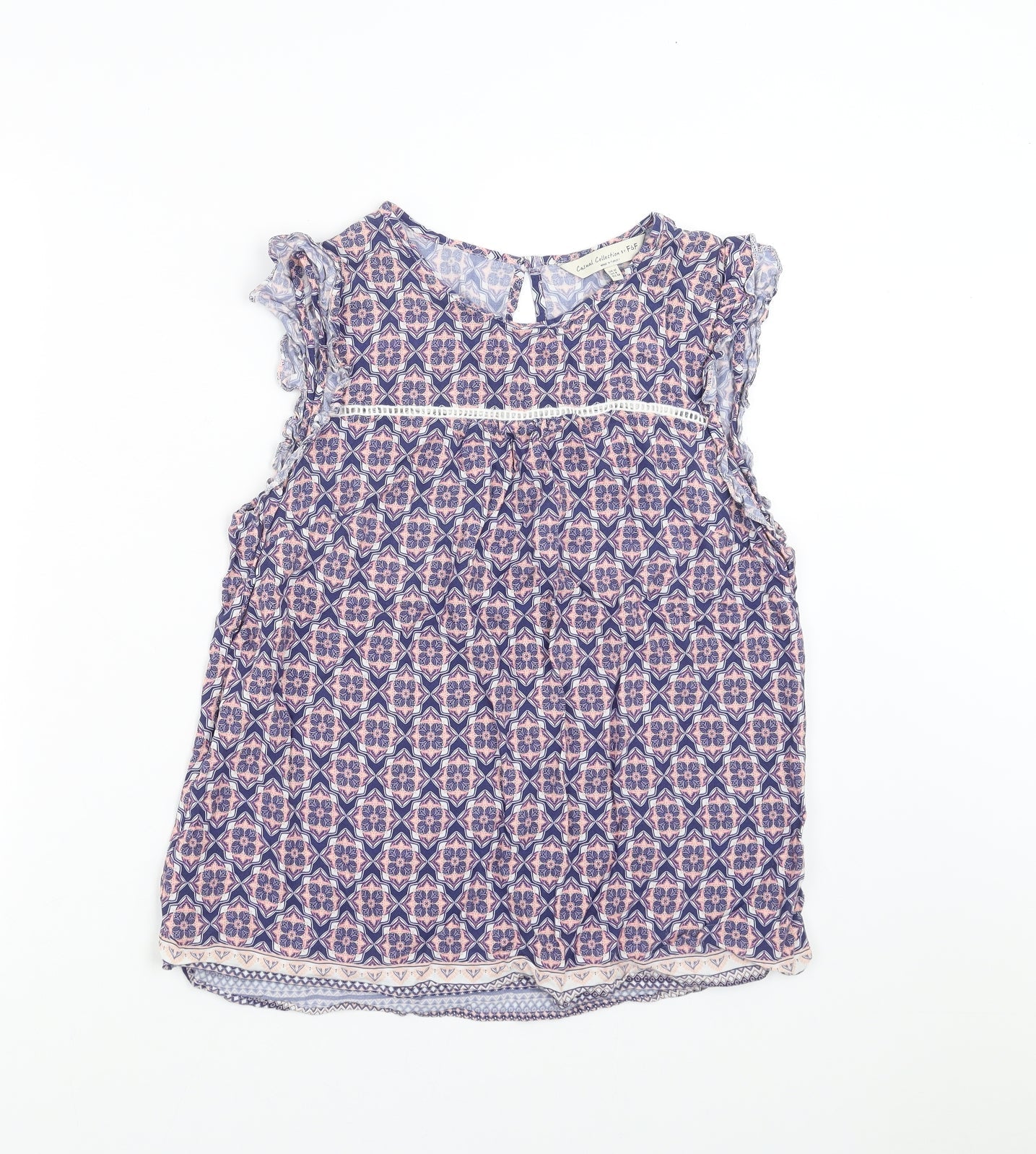 F&F Womens Blue Geometric  Basic Blouse Size 12