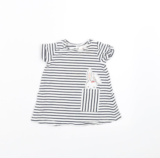 H&M Girls White Striped  Basic T-Shirt Size 0-3 Months  - 1-3 months