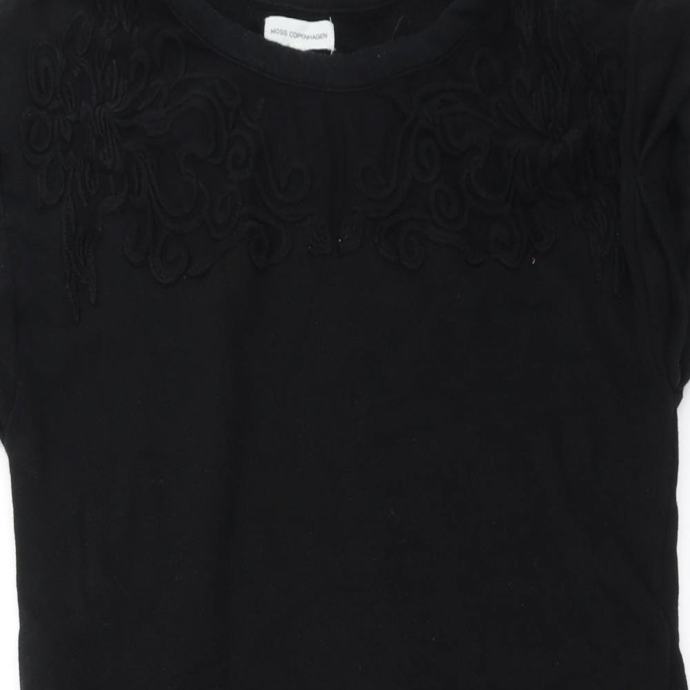 Moss Copenhagen Womens Black   Pullover Sweatshirt Size S  - Embroidered detail