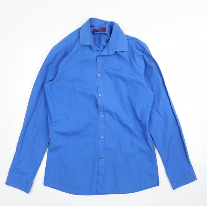 Mens UK Size 15.5 NEXT Blue  Button-Up Long Sleeve Casual Shirt