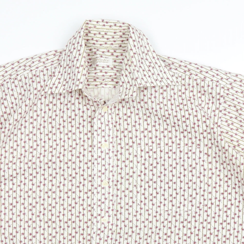 Water Game Mens White Striped   Button-Up Size L