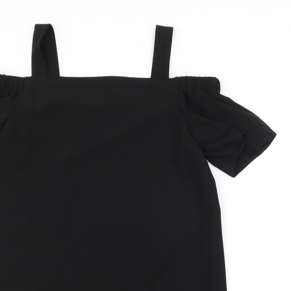 Womens UK Size L Preworn Black Tunic Blouse