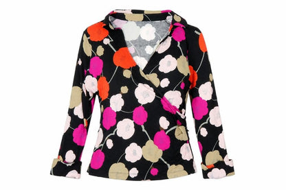 Preworn Womens Black Floral  Wrap Blouse Size S