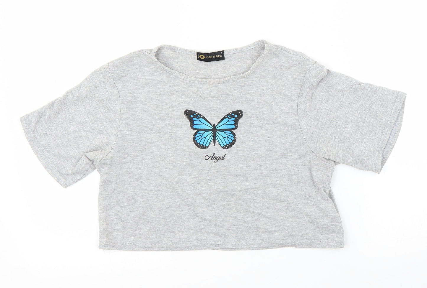 I SAW IT FIRST Womens Grey   Cropped T-Shirt Size 8