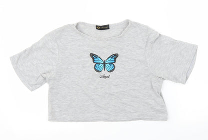 I SAW IT FIRST Womens Grey   Cropped T-Shirt Size 8