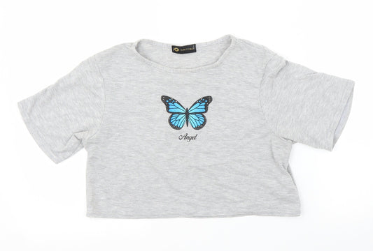 I SAW IT FIRST Womens Grey   Cropped T-Shirt Size 8