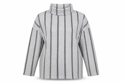 F&F Womens Grey Striped Knit Pullover Sweatshirt Size 16