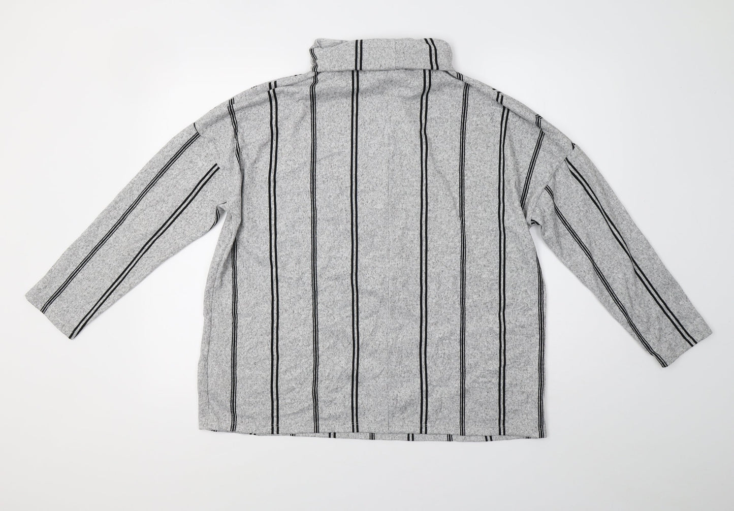 F&F Womens Grey Striped Knit Pullover Sweatshirt Size 16