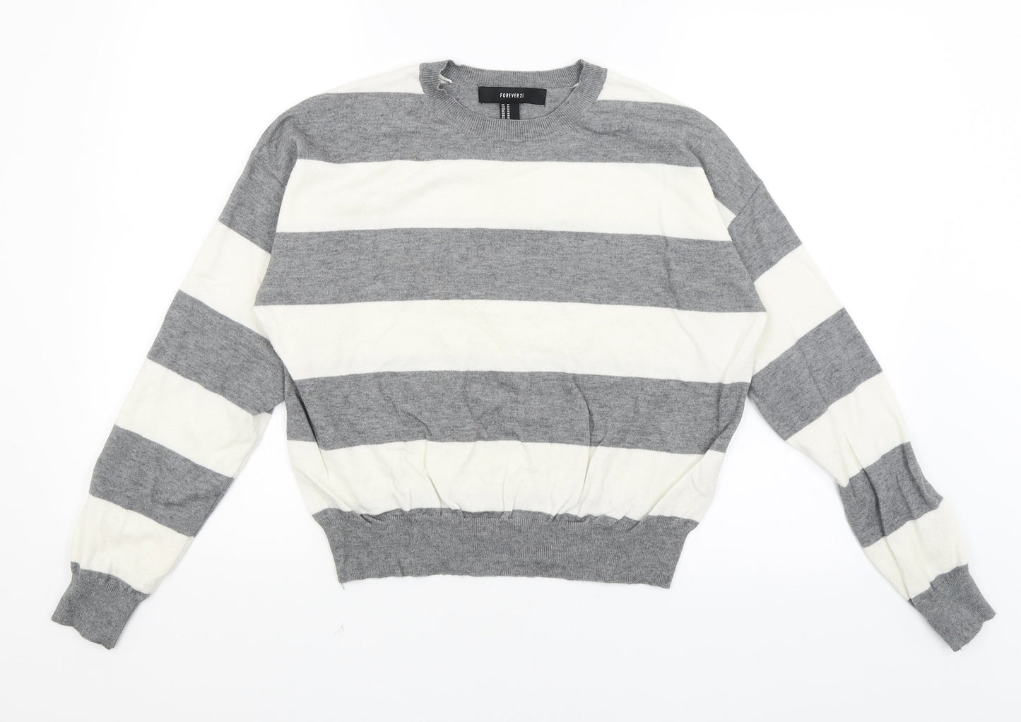 FOREVER 21 Womens Grey Striped  Pullover Jumper Size M