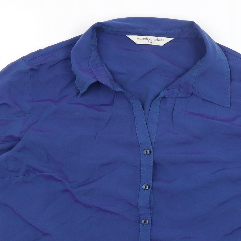 Womens UK Size 14 Dorothy Perkins Blue Basic Button-Up