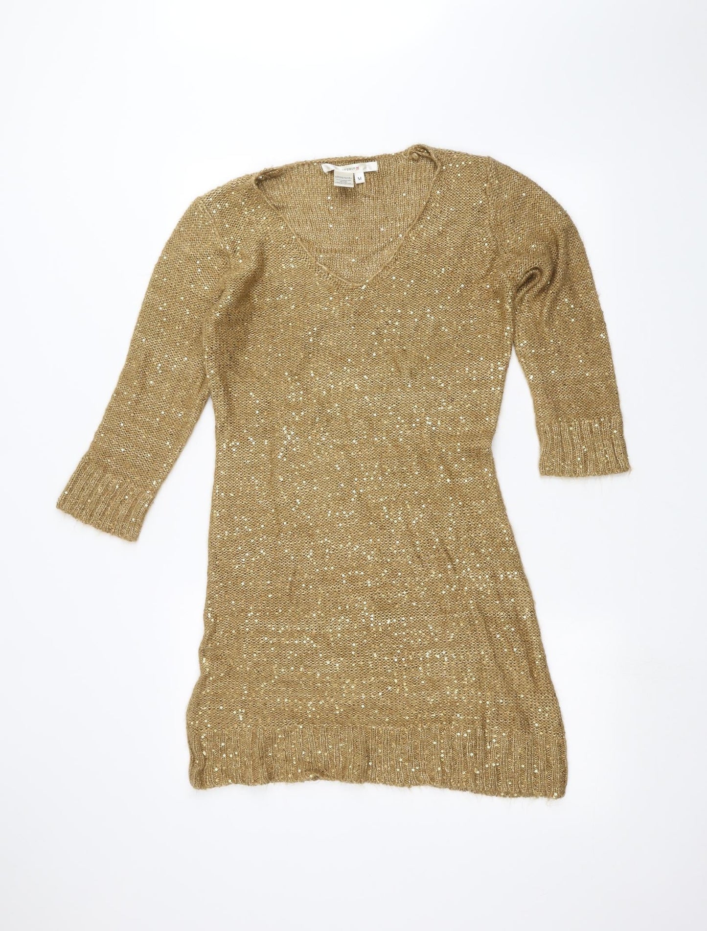 Womens UK Size M STUDIO Gold Pullover Jumper