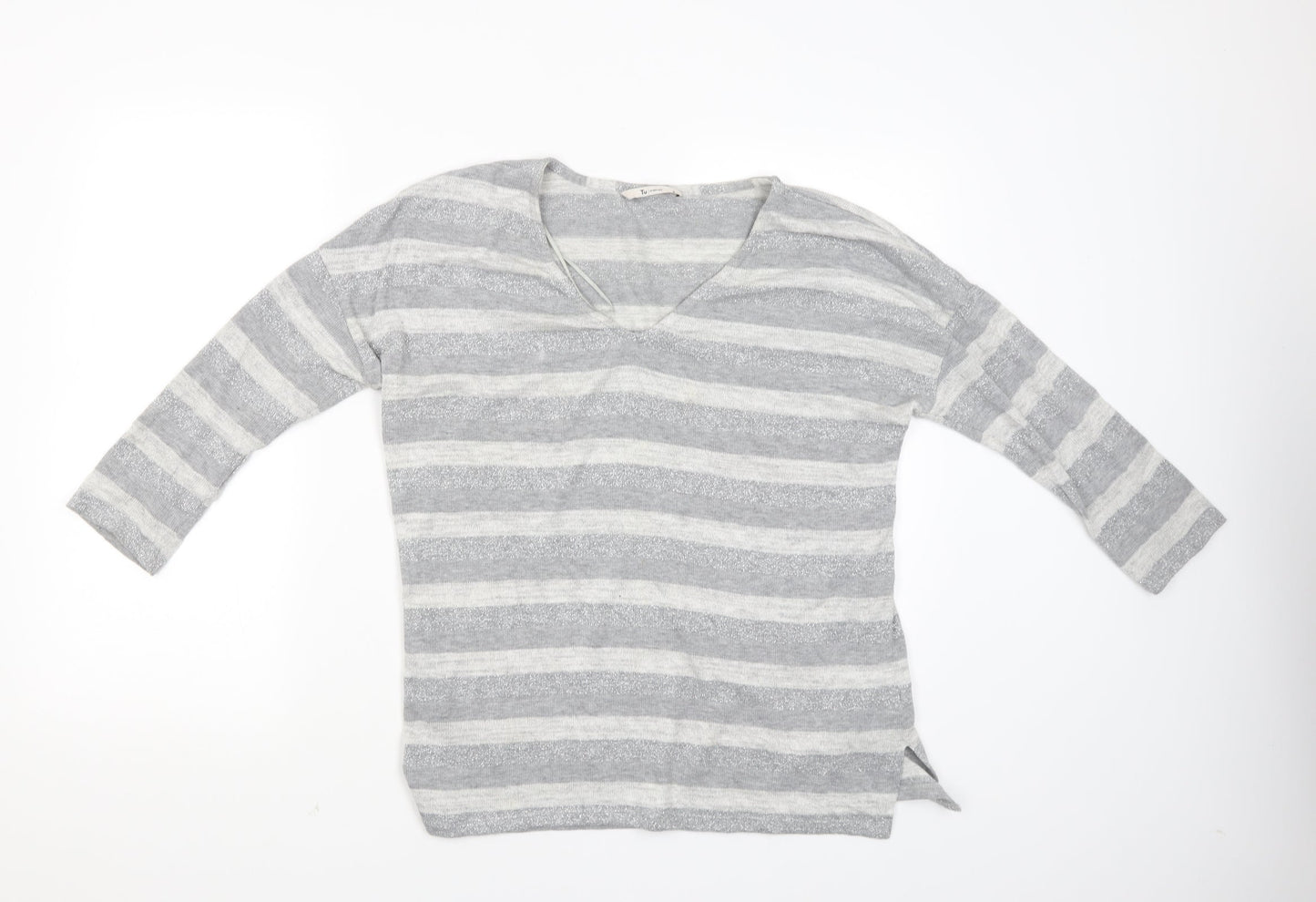 TU Womens Grey Striped  Basic Blouse Size 8