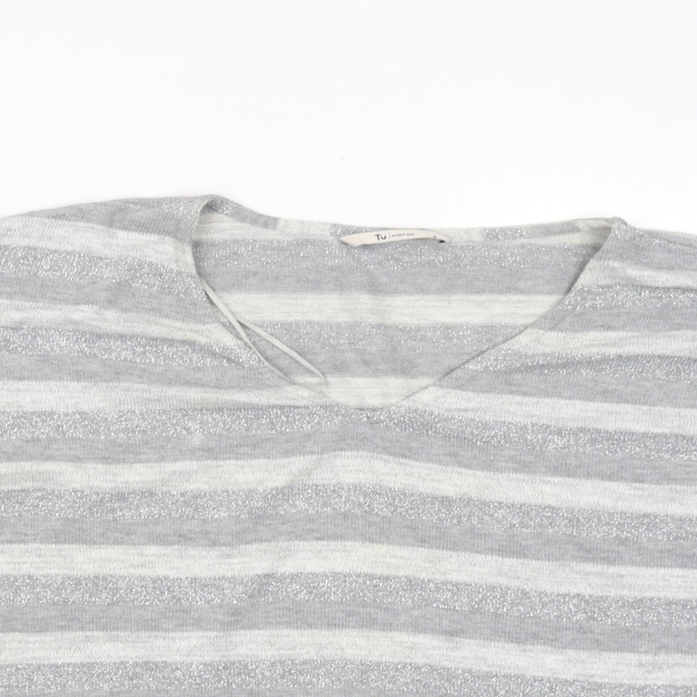 TU Womens Grey Striped  Basic Blouse Size 8