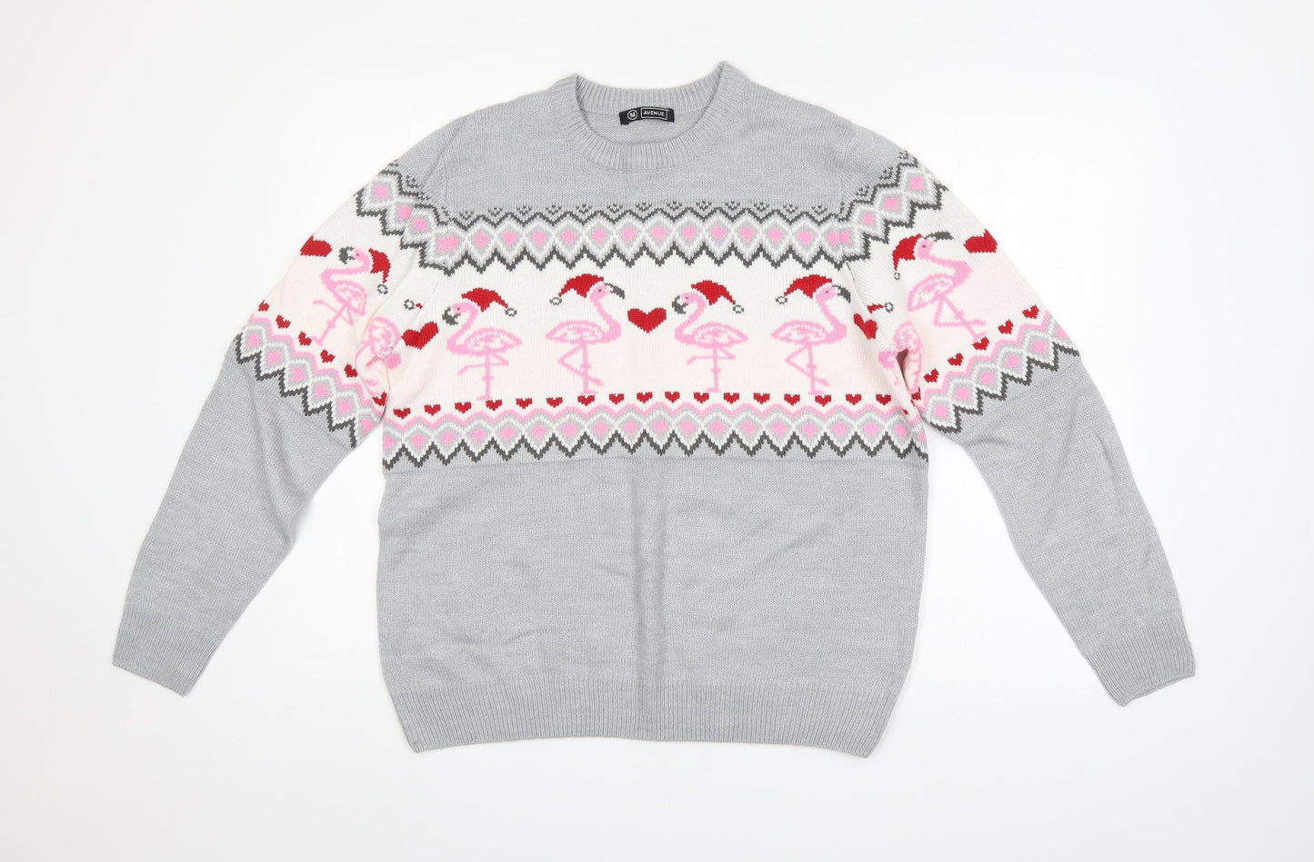 Avenue Womens Grey Argyle/Diamond  Pullover Jumper Size M