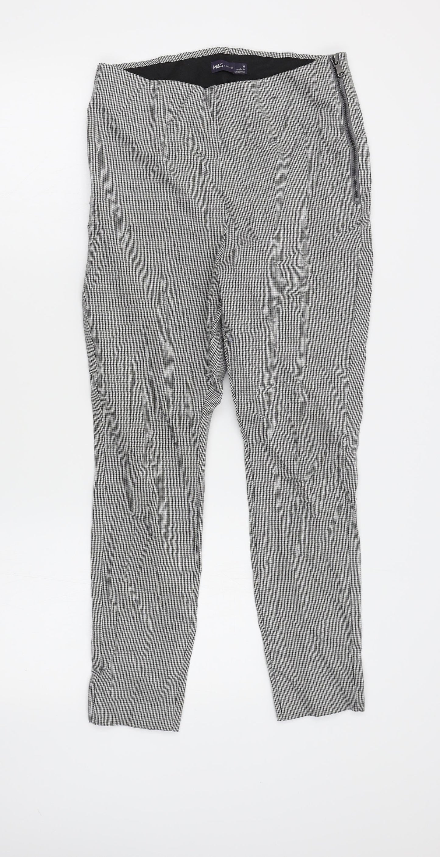 M&S Womens Grey Check  Trousers  Size 10 L23 in