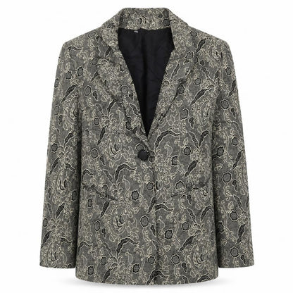 Michel Ambers Womens Beige Floral  Jacket Suit Jacket Size 8