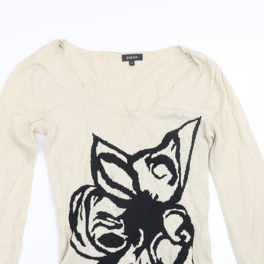 Womens UK Size 12 Papaya Beige Pullover Jumper