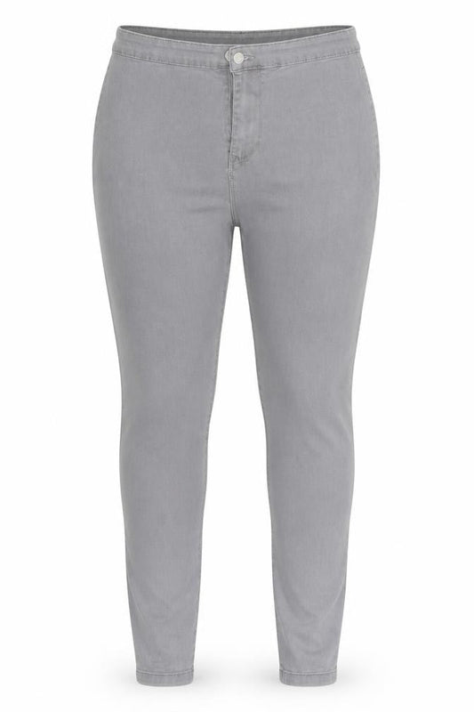 Front view of Denim & Co. women’s grey denim jegging leggings, size UK 14, 28-inch leg