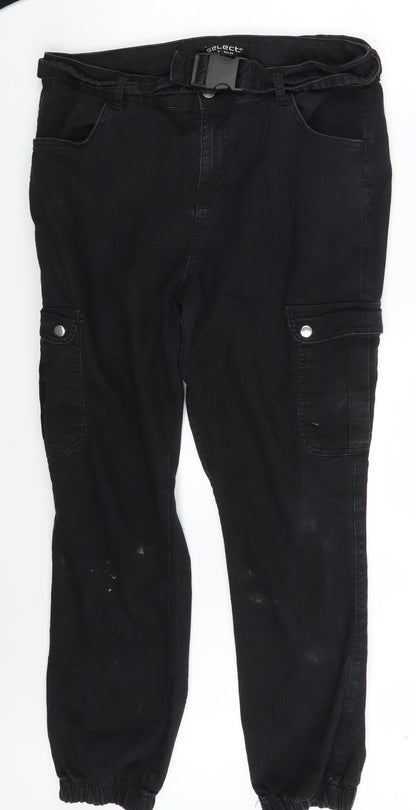 Select Womens Black  Denim Carrot Trousers Size 16 L28 in