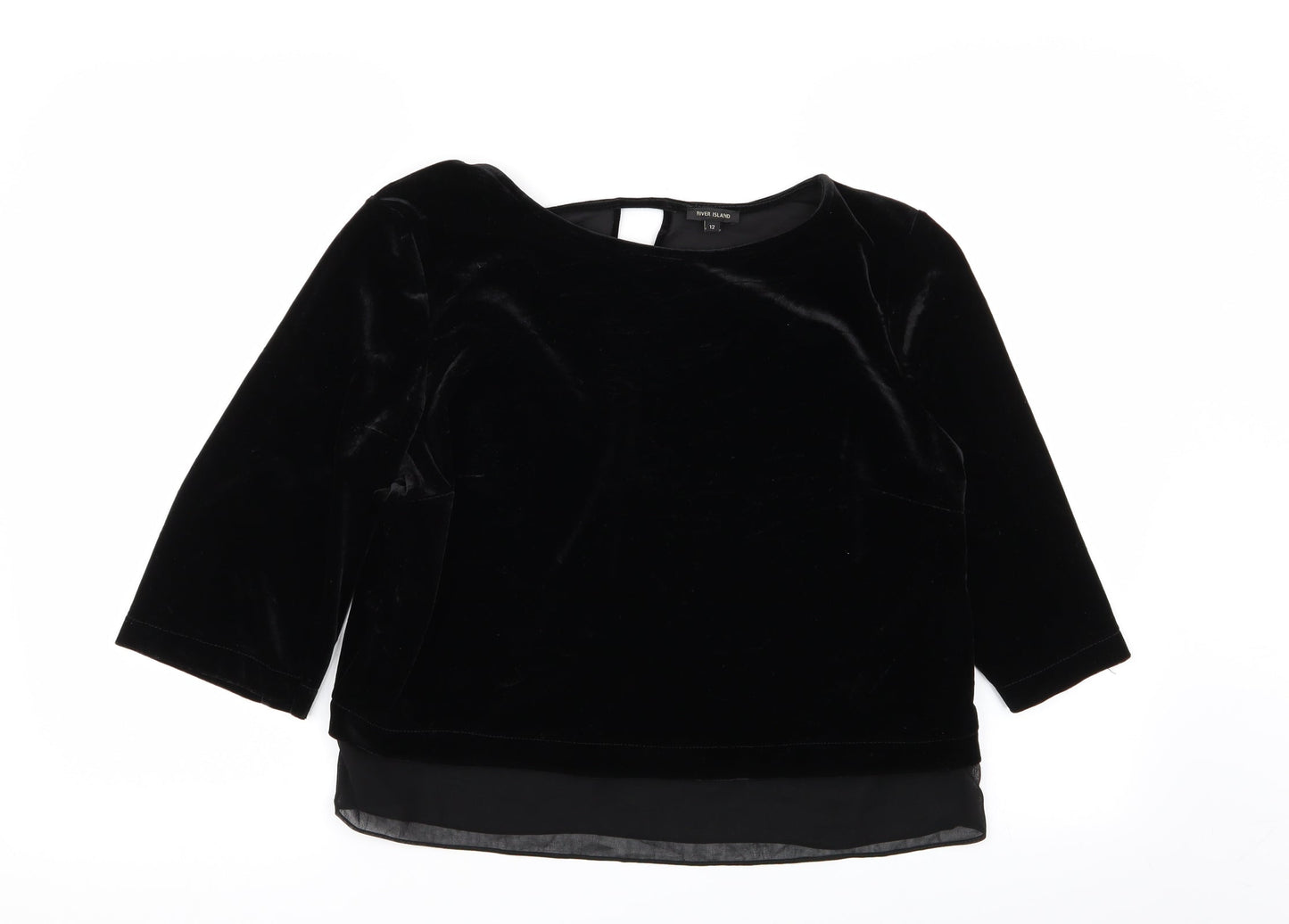 Womens UK Size 12 River Island Black Basic T-Shirt