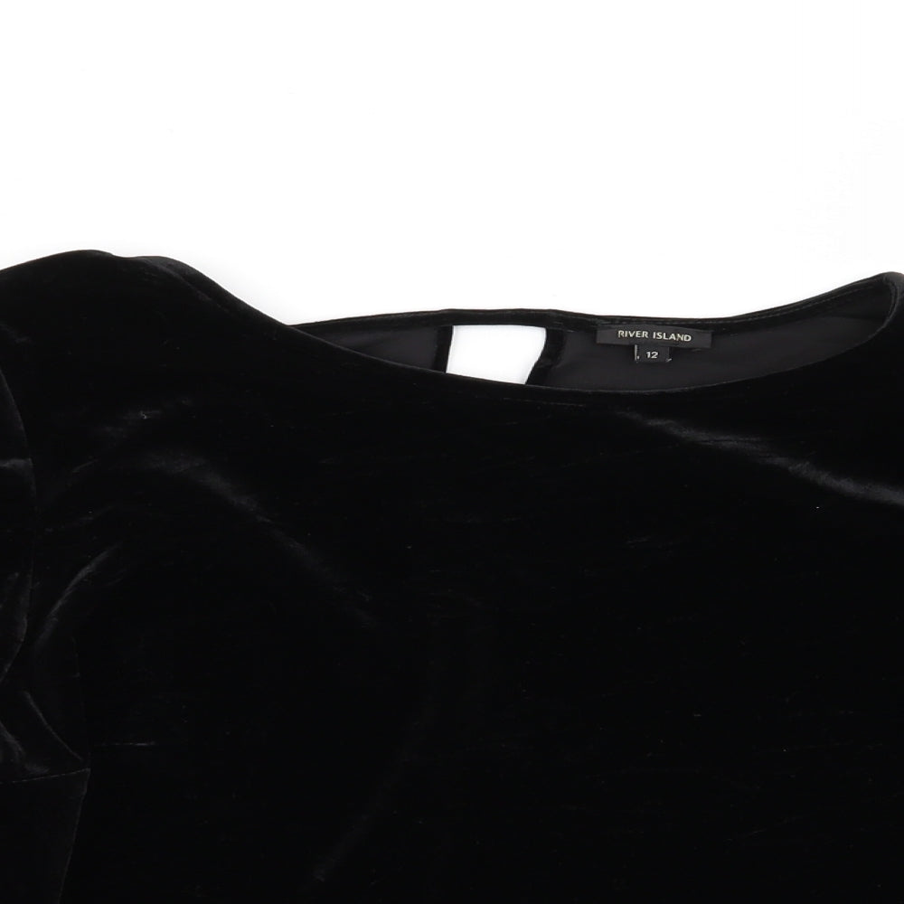 Womens UK Size 12 River Island Black Basic T-Shirt