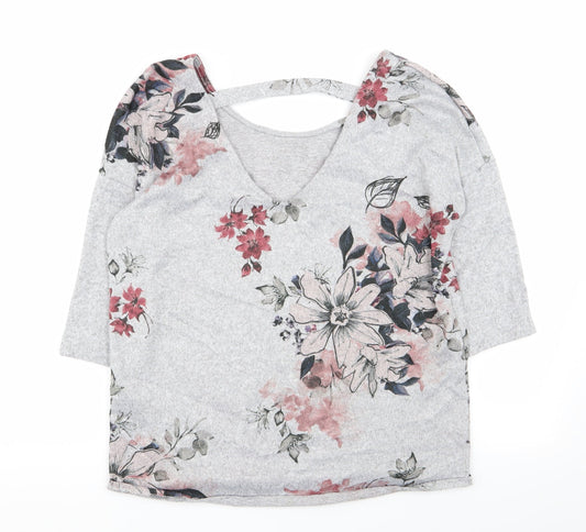 Papaya Womens Grey Floral  Basic T-Shirt Size 8