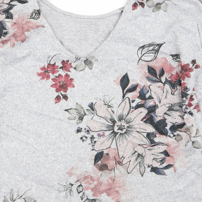 Papaya Womens Grey Floral  Basic T-Shirt Size 8