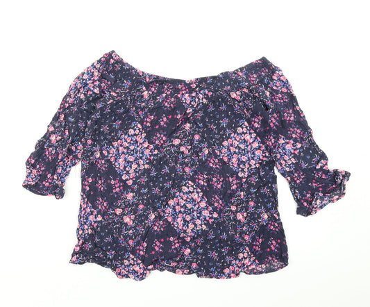 F&F Womens Blue Floral  Basic Blouse Size 8