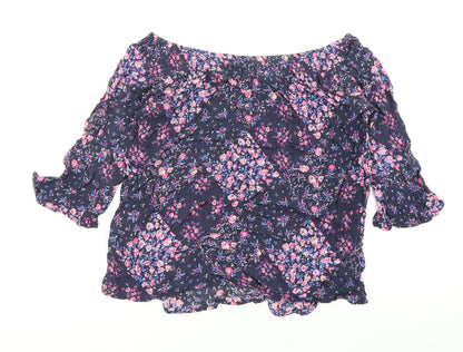 F&F Womens Blue Floral  Basic Blouse Size 8