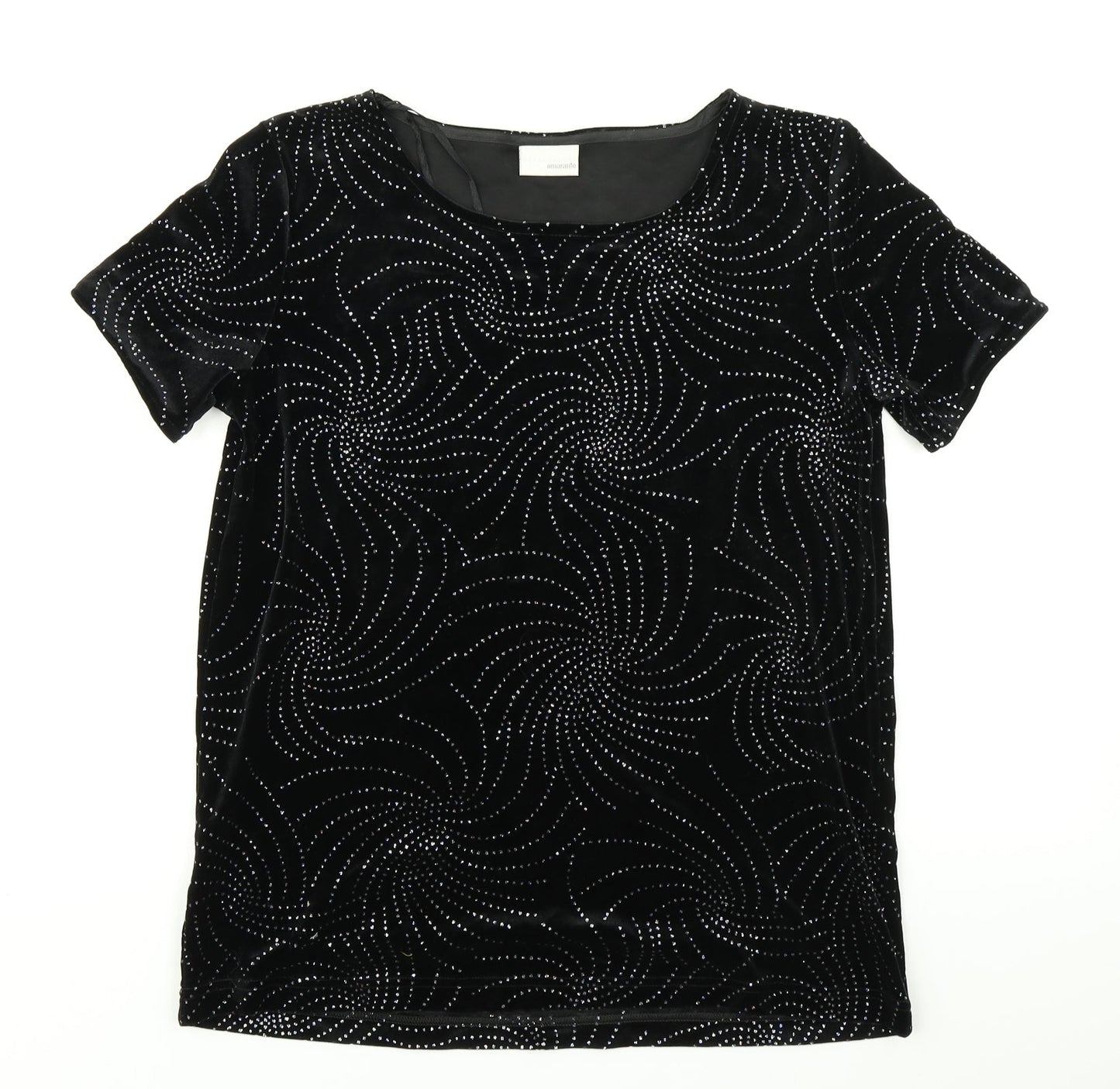 AMARANTO Womens Black Geometric  Basic T-Shirt Size 10
