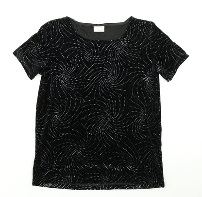 AMARANTO Womens Black Geometric  Basic T-Shirt Size 10