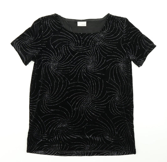 AMARANTO Womens Black Geometric  Basic T-Shirt Size 10